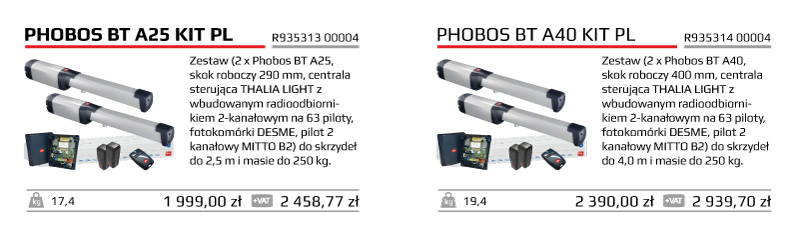 PHOBOS BTA25-40 dostępne zestawy